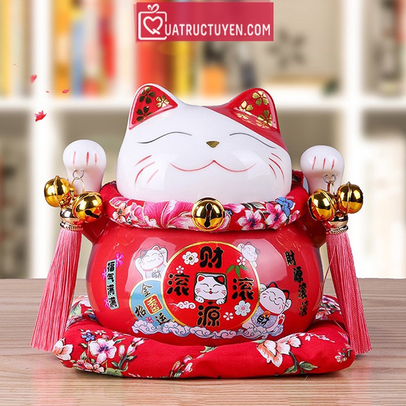 Mèo thần tài 14cm Tấn Tài Tấn Lộc gốm sứ cao cấp - Mèo may mắn chiêu tài