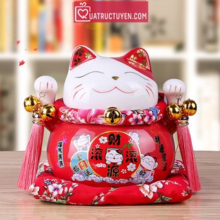 Mèo thần tài 14cm Tấn Tài Tấn Lộc gốm sứ cao cấp - Mèo may mắn chiêu tài