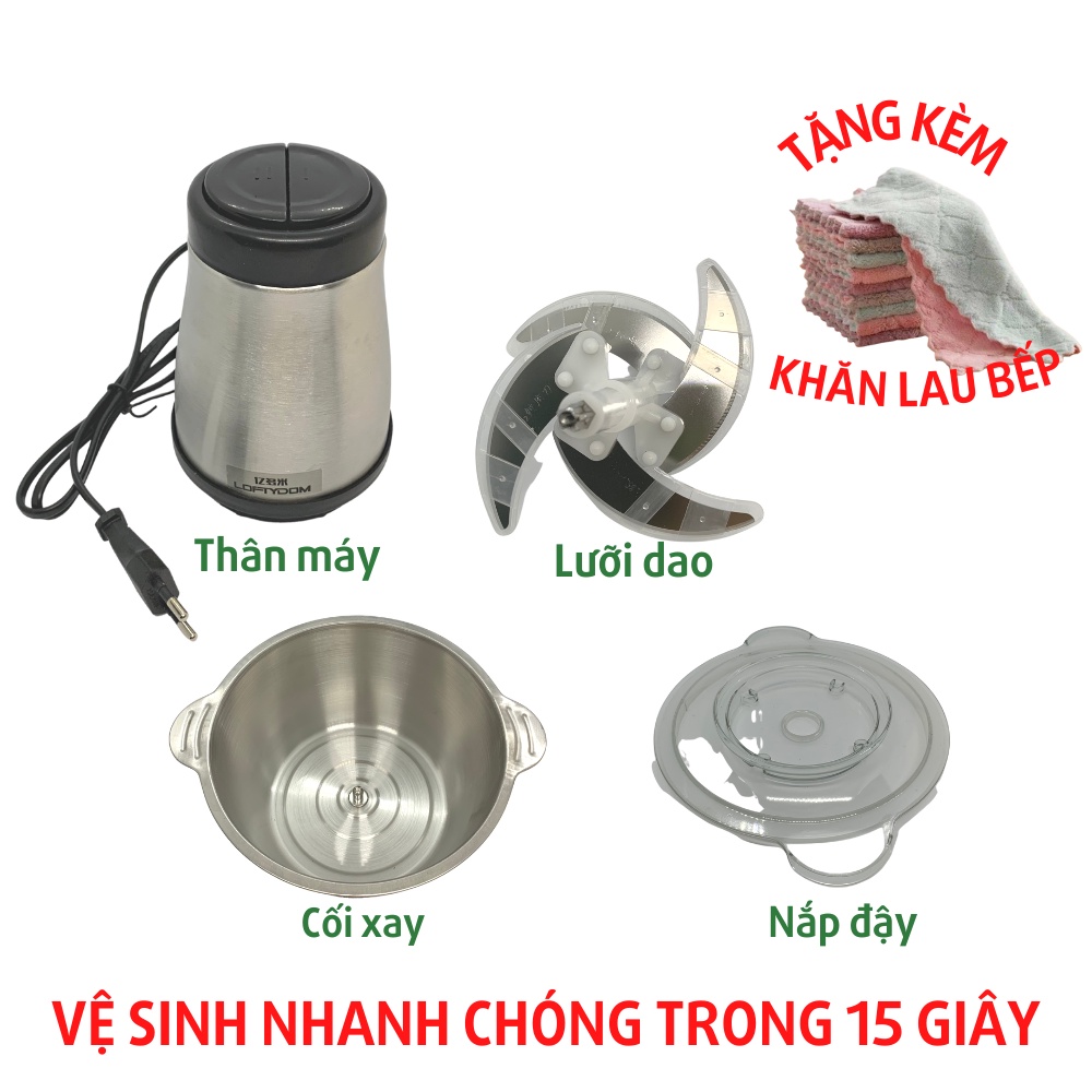 Máy xay thịt cầm tay đa năng inox KITCHEN EXPERT cối xay thịt 2 lít