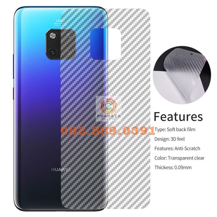 Miếng dán mặt lưng skin carbon Huawei Mate 9 Lite/ Mate 20/ Mate 20 Pro/ Mate 30 Pro