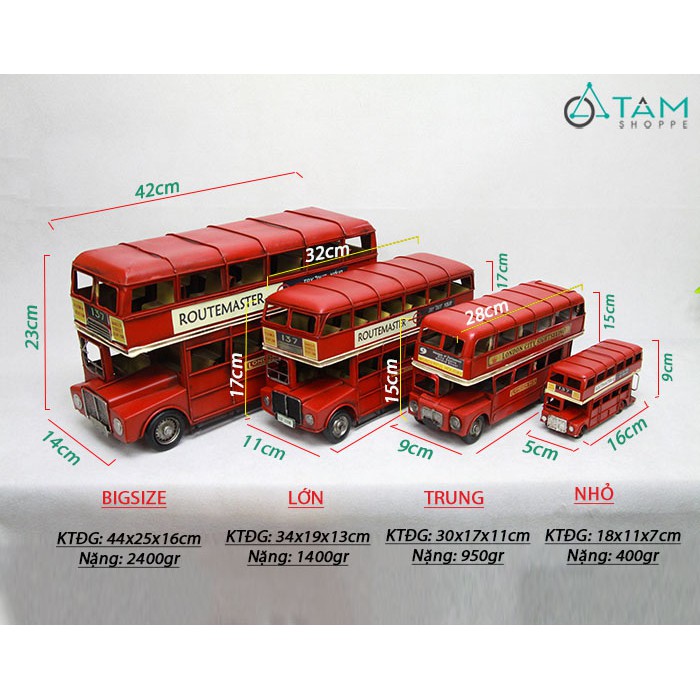 Xe bus 2 tầng London mô hình sắt Vintage MHS-XE-04 nhỏ và trung