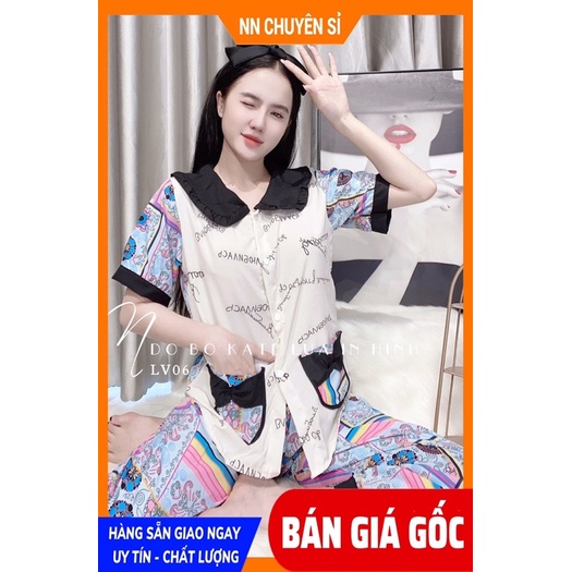 Đồ bộ nữ mặc nhà chất Kate lụa mềm mịn mát in họa tiết hoạt hình dễ thương A50 LV06