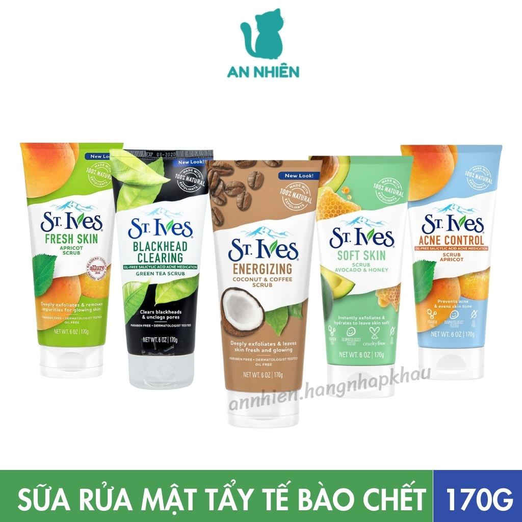 Sữa rửa mặt tẩy tế bào chết St Ives 170g chiết xuất trà xanh, cà phê dừa, bơ mật ong, yến mạch