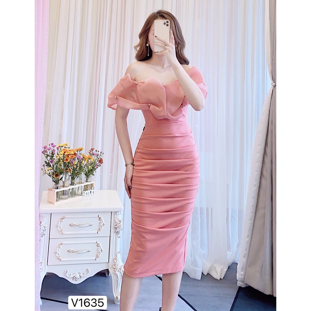 [Mã WAUP12 hoàn 15% xu đơn 150k] VÁY TRẦN VAI BODY CAM HỒNG V1635 - Đẹp Shop DVC (Kèm ảnh thật trải sàn do shop tự chụp) | BigBuy360 - bigbuy360.vn