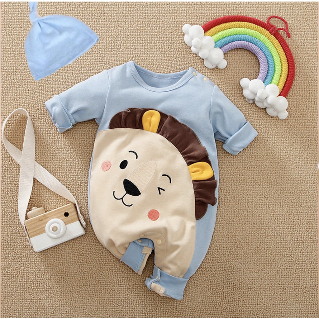 Body Dài tay cho Bé Trai Bé Gái mẫu quần áo trẻ em hình thú kèm mũ chất Cotton xịn mịn từ 3-12kg