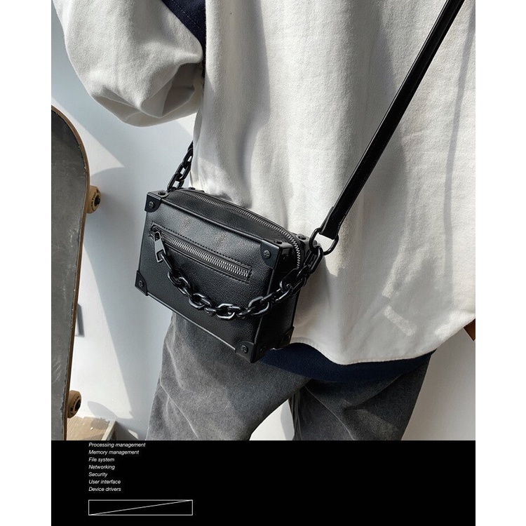[Hàng Có Sẵn] Túi Xách Đeo Vai Hình Vuông Mini Mềm Mại Có Dây Xích Thời Trang Unisex sac homme