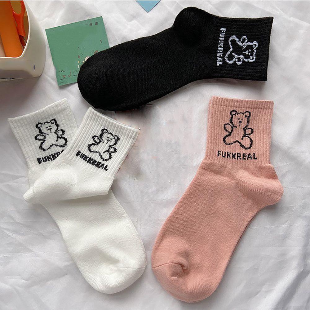 Vớ Thể Thao Họa Tiết Gấu Hoạt Hình Dễ Thương Phong Cách Hàn Quốc Cho Nữ