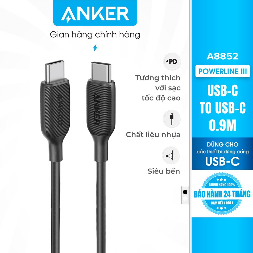 Cáp ANKER PowerLine III USB-C to USB-C dài 0.9m - A8852