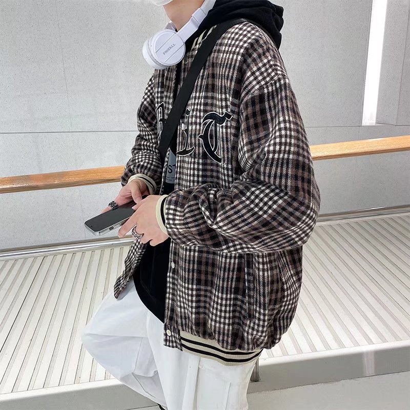 Áo khoác bóng chày họa tiết ca rô phong cách năng động trẻ trung dành cho cả nam và nữ