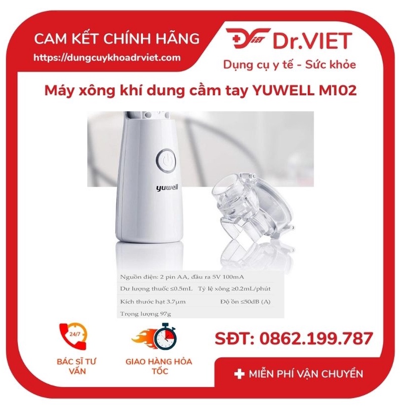 [Chính hãng] Máy xông khí dung cầm tay Yuwell M102 - Hỗ trợ điều trị các bệnh về đường hô hấp như viêm mũi, họng