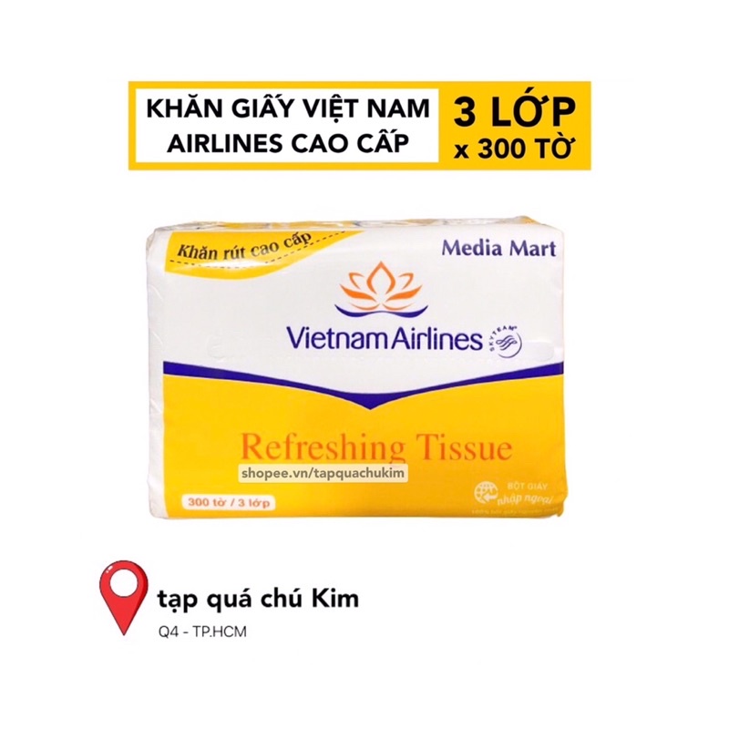 Khăn giấy Vietnam Airline 3 lớp x 300 tờ mềm mịn không bụi - phiên bản mini của giấy HK MEDIA MART