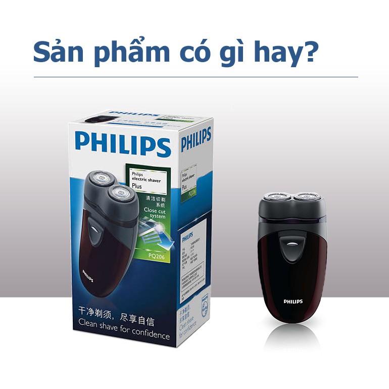 Máy cạo râu du lịch Philips PQ206 - Cạo khô và ướt, lưỡi tự mài sắc