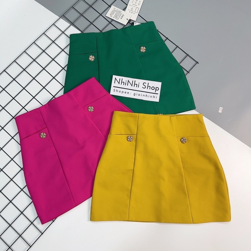 Chân váy dáng A đính khuy chất kaki co giãn, Chân váy dáng ngắn cạp cao CV024 - NhiNhi Shop