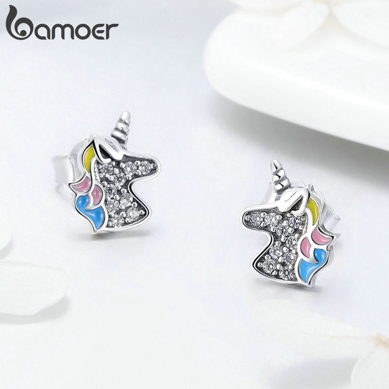 Khuyên tai Bamoer bằng bạc hình kỳ lân thời trang xinh xắn