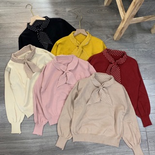Áo len cổ nơ qc