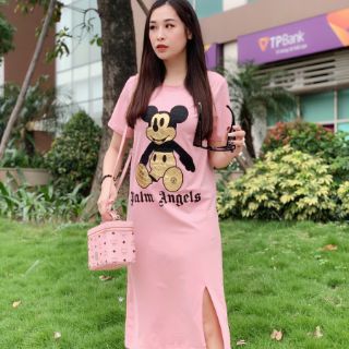 Đầm cotton suông dáng dài xẻ tà
