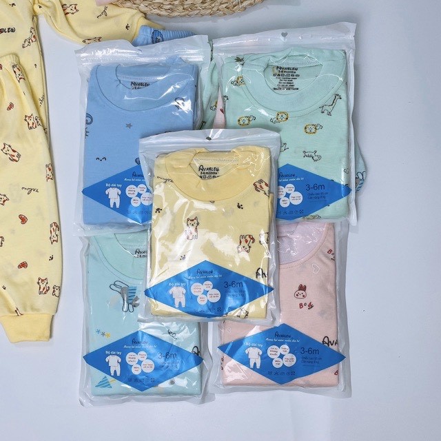 Bộ Nỉ Cotton Ava Hoạ Tiết Mềm Mịn Cho Bé 0-18m