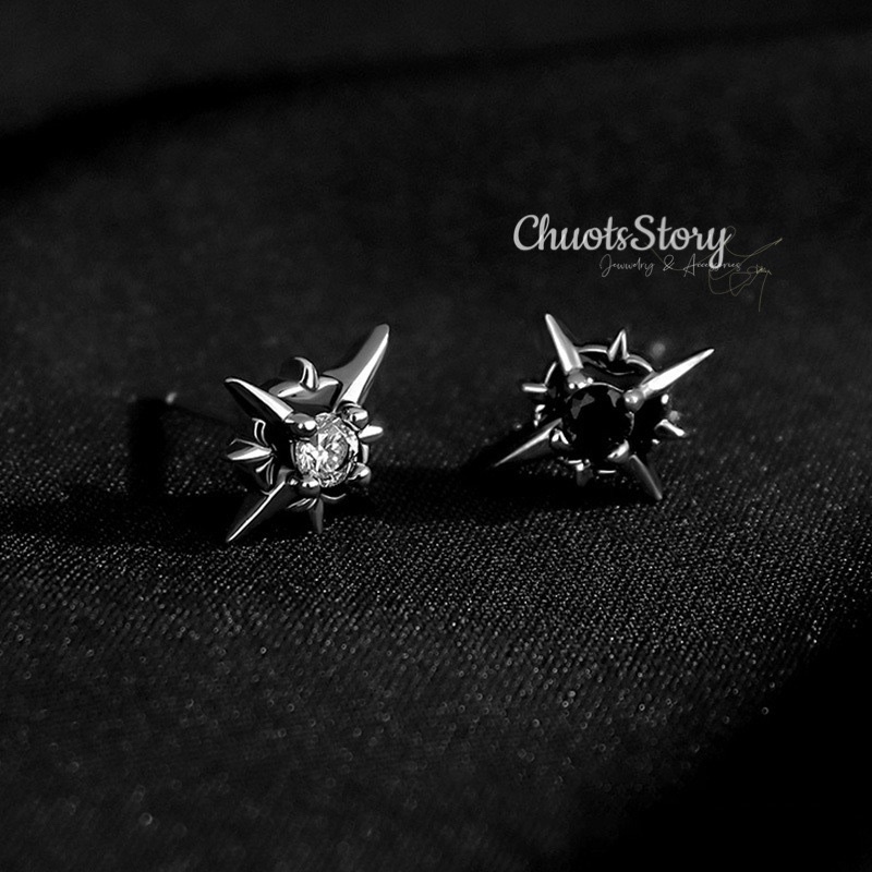 Khuyên tai nam nữ đính đá góc cạnh cá tính, bông tai titan thời trang unisex - KTU0016- ChuotsStory