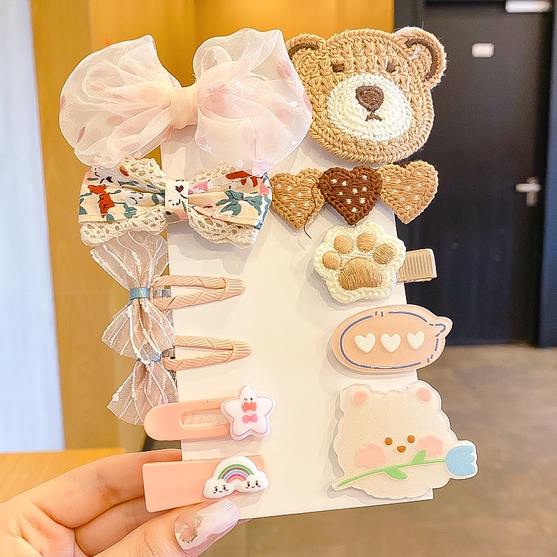 Bộ kẹp tóc phối lông nhung kiểu Hàn Quốc dễ thương thích hợp cho bé kẹp tóc cho bé