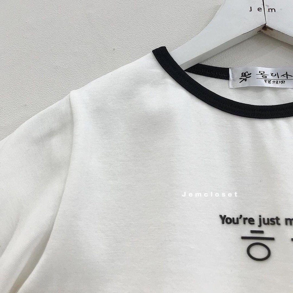 [RẺ VÔ ĐỊCH] Áo Croptop Chữ Hàn Bo Viền Cổ Siêu Hot