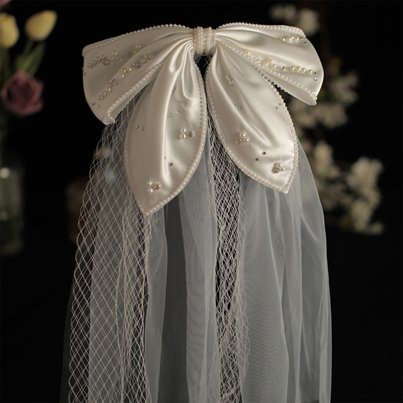 Mạng Che Mặt Bằng Vải Tuyn Đính Ngọc Trai Cho Cô Dâu