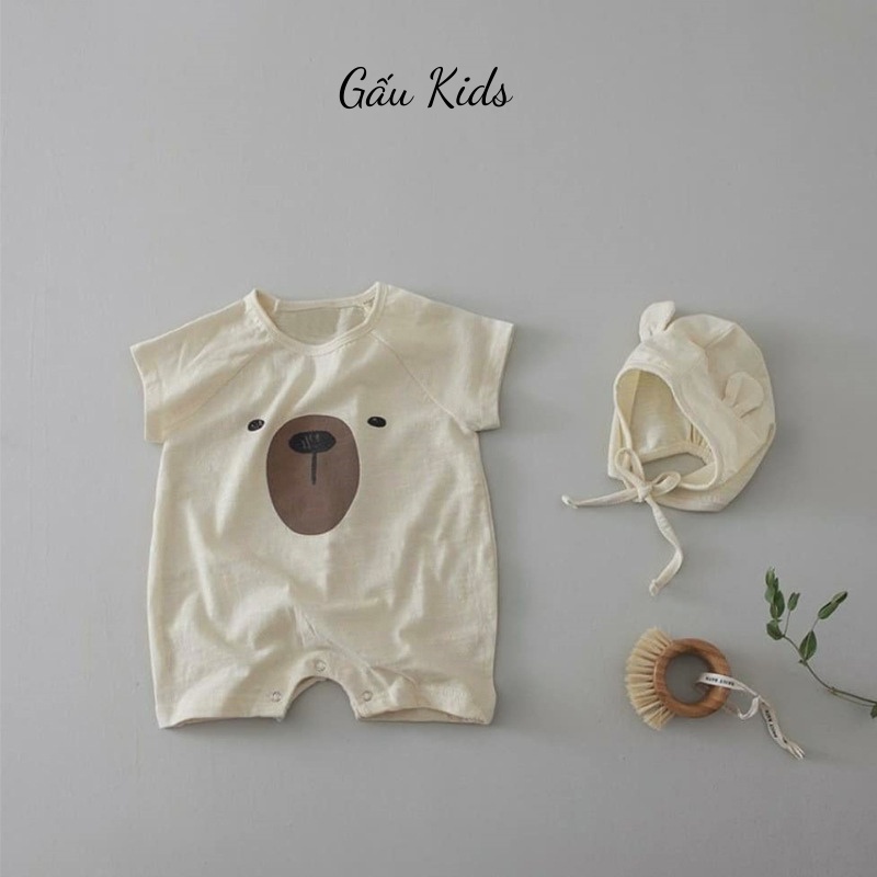 Bodysuit cho bé trai bé gái mùa hè vải cotton an toàn từ sơ sinh size 3 - 14kg kèm mũ TE01