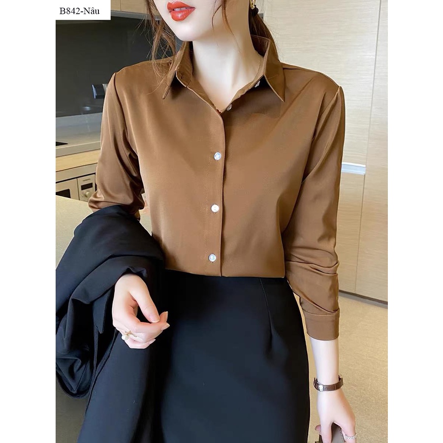 B842- Áo sơ mi nữ lụa dáng basic LAMO