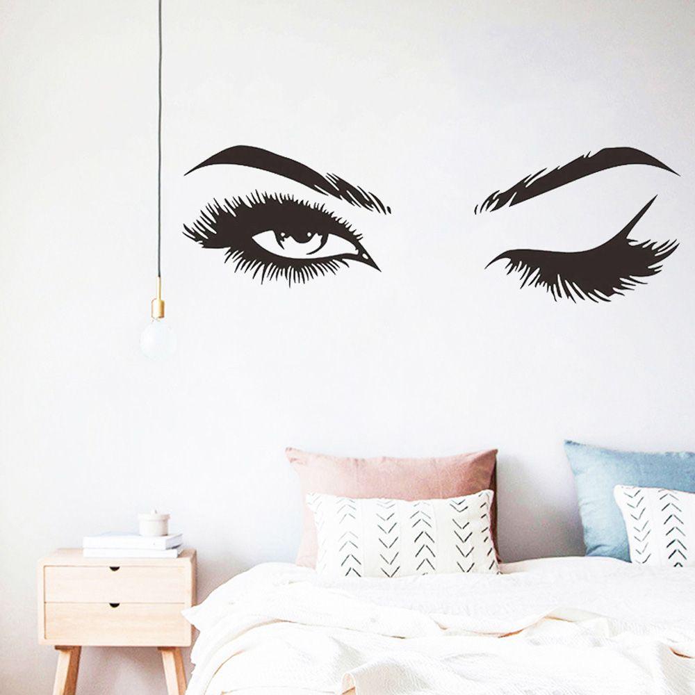 Miếng Dán Tường Trang Trí Phòng Khách / Phòng Ngủ Hình Lông Mi / Cô Gái Xinh Đẹp