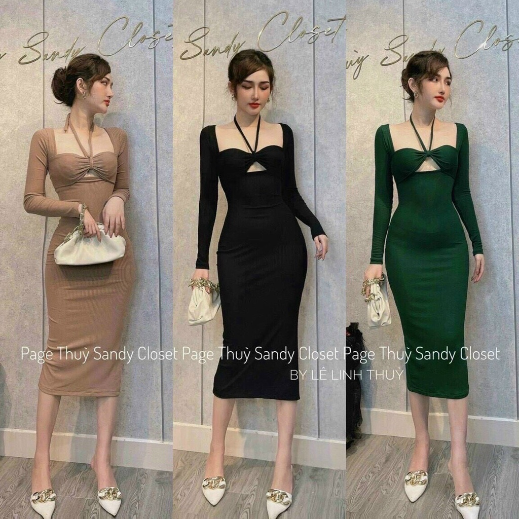 đầm tay dài kiểu cột dây ngực xinh kk