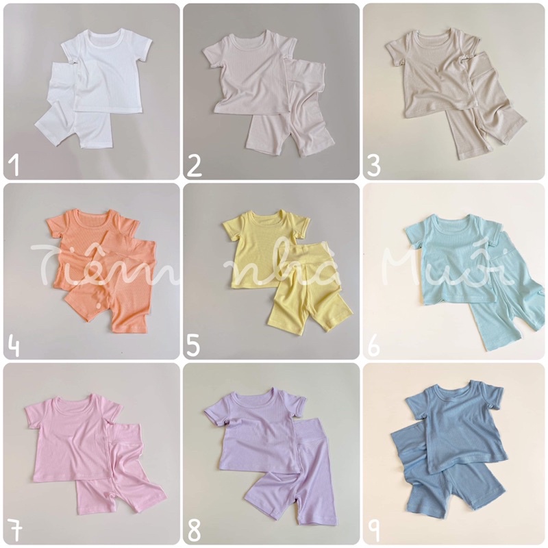 Bộ cộc thun gân tăm cho bé diện Hè màu pastel phong cách Hàn