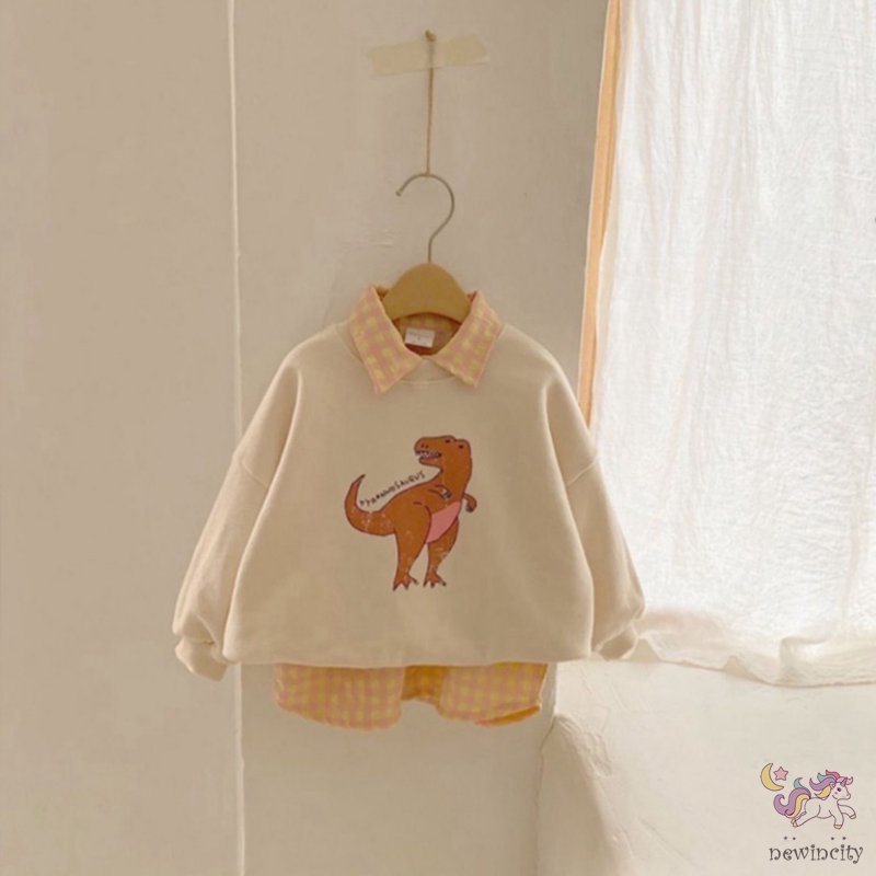 Áo Sweater Tay Dài In Hình Khủng Long Dễ Thương Phong Cách Hàn Quốc Thời Trang Thu Đông Cho Bé Trai Và Gái