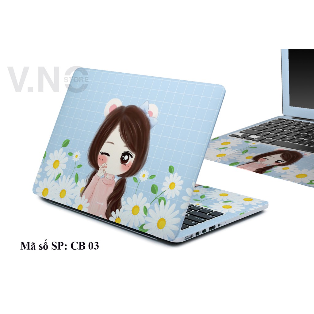 Skin dán laptop V.NO SKIN cao cấp - Cute girl  các dòng máy dell/acer/asus/lenovo/hp