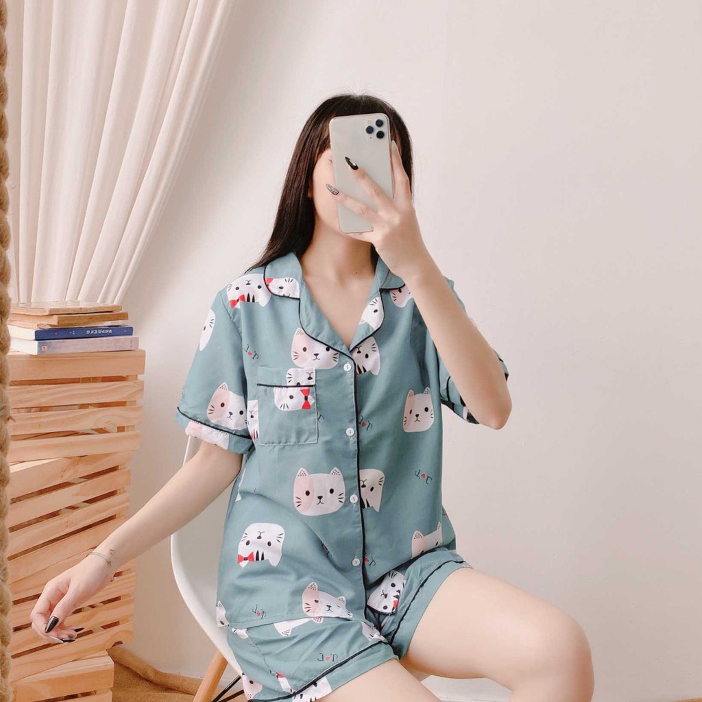 Bộ đồ ngủ nữ pijama cộc đùi bộ mặc nhà chất kate cao cấp thái thoải mái dễ thương giá rẻ Hanz.vn H23