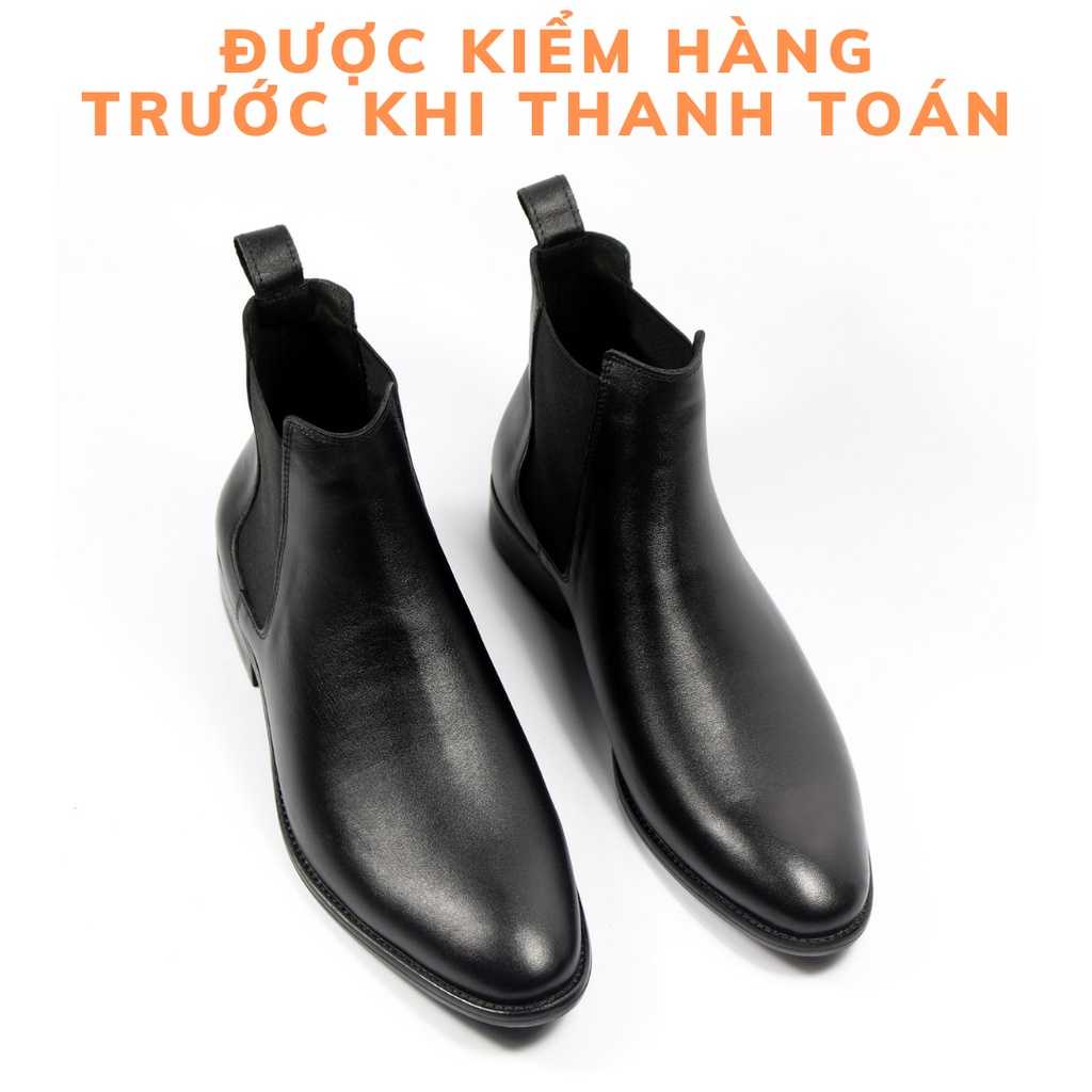Giày Chelsea boots cao cổ thời trang nam chất liệu da bò nguyên tấm đế độn 3.5cm | BigBuy360 - bigbuy360.vn