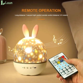 Đèn ngủ LED chiếu bầu trời sao dạng xoay thay đổi màu họa tiết thỏ xinh xắn