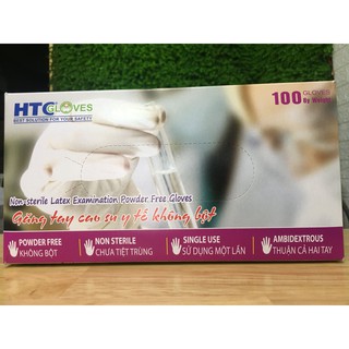 [Hộp 100 Chiếc] Găng Tay Cao Su Y Tế HTC Gloves Chưa Tiệt Trùng   Không Bột Full Size(XS,S,M,L,XL)