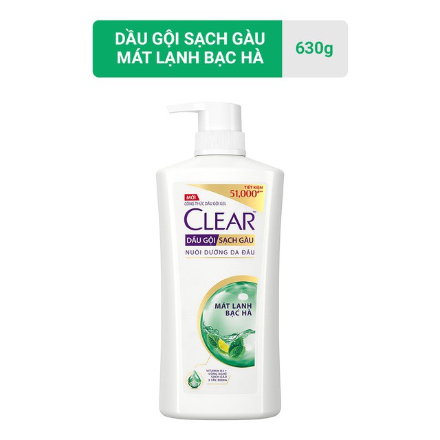 Dầu gội sạch gàu Clear (mát lạnh bạc hà/hoa anh đào/Botanique 9 thảo dược quý/Deep Cleanse/Cool Sport) 630g - 900g