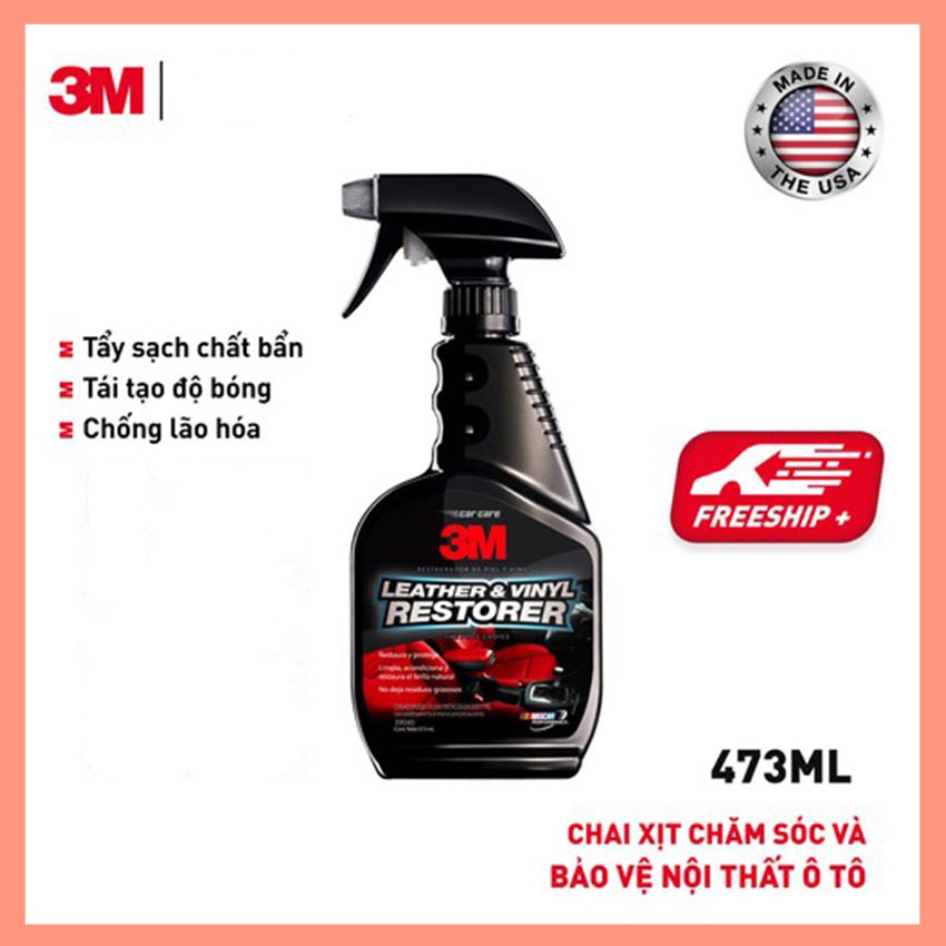 Chai Xịt Dưỡng Bóng và Bảo Vệ Nội Thất Ô Tô 3M Leather &amp; Vinyl Cleaner/Restorer 39040 437ml - Nhập Khẩu 3M USA