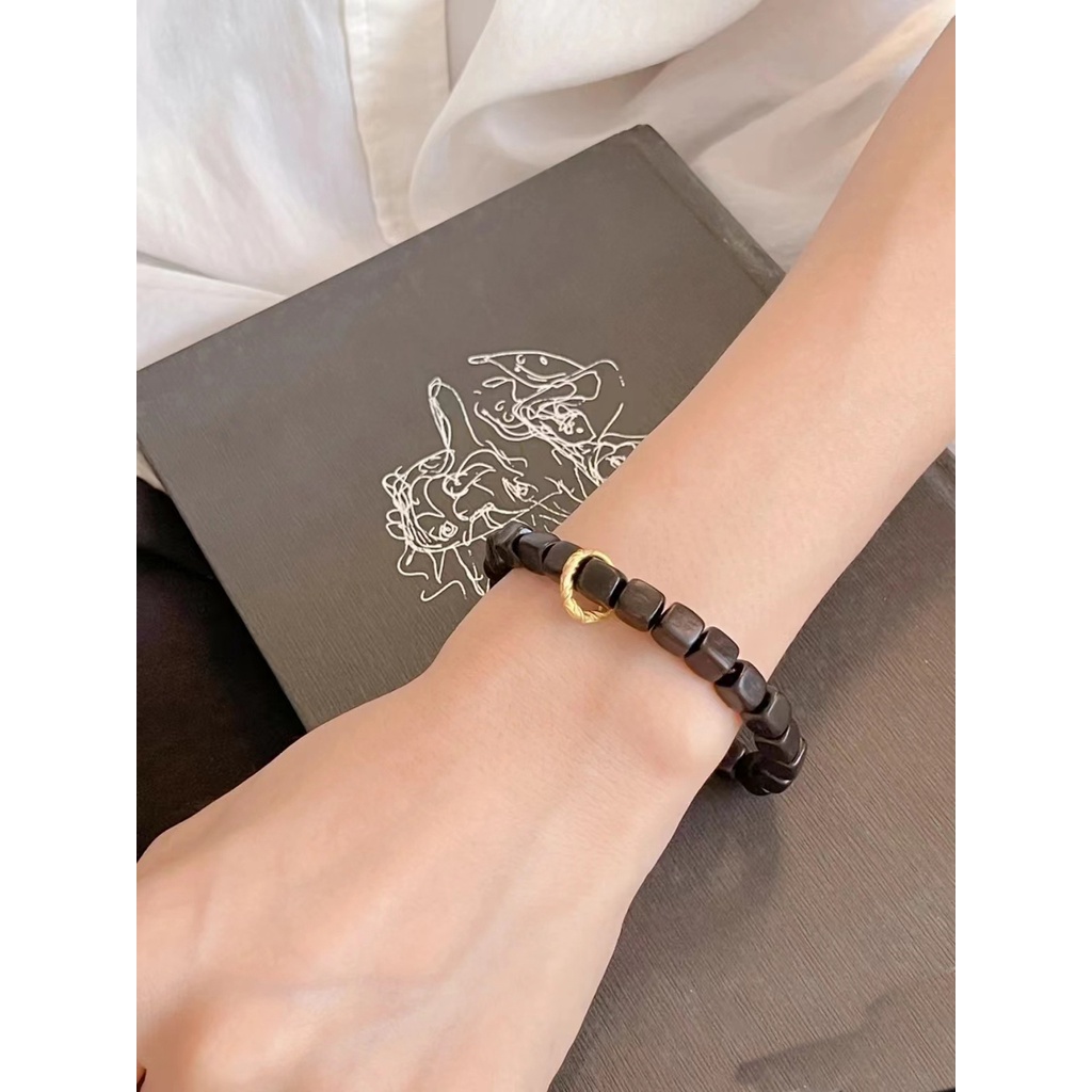 Vòng Tay Hạt Gỗ Mun Hình Tròn / Vuông Đường Vuông Đơn Giản 6mm Dễ Phối Đồ Cho Nam Và Nữ