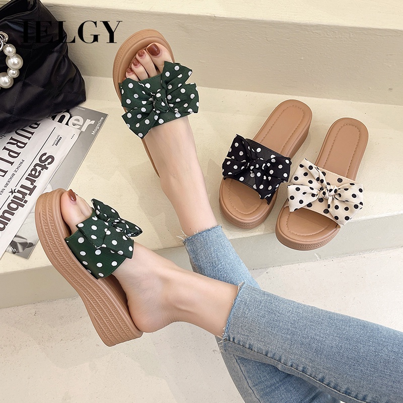 Dép sandal IELGY đế cao đính nơ dễ thương dành cho nữ