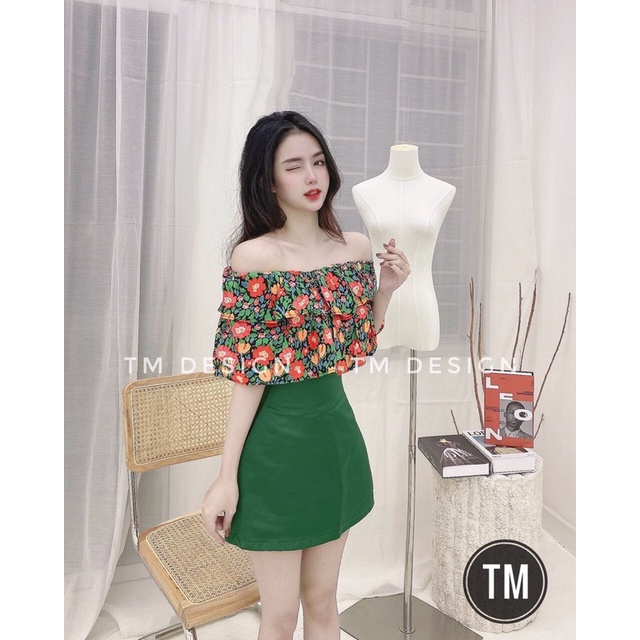 Set áo hoa trễ vai mix chân váy ngắn siêu xinh