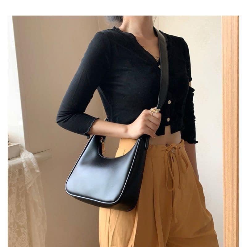 Túi da đeo chéo kẹp nách hai màu đen trắng basic phong cách Hàn Quốc 2021 túi đeo chéo nữ túi xách nữ túi đeo vai | BigBuy360 - bigbuy360.vn
