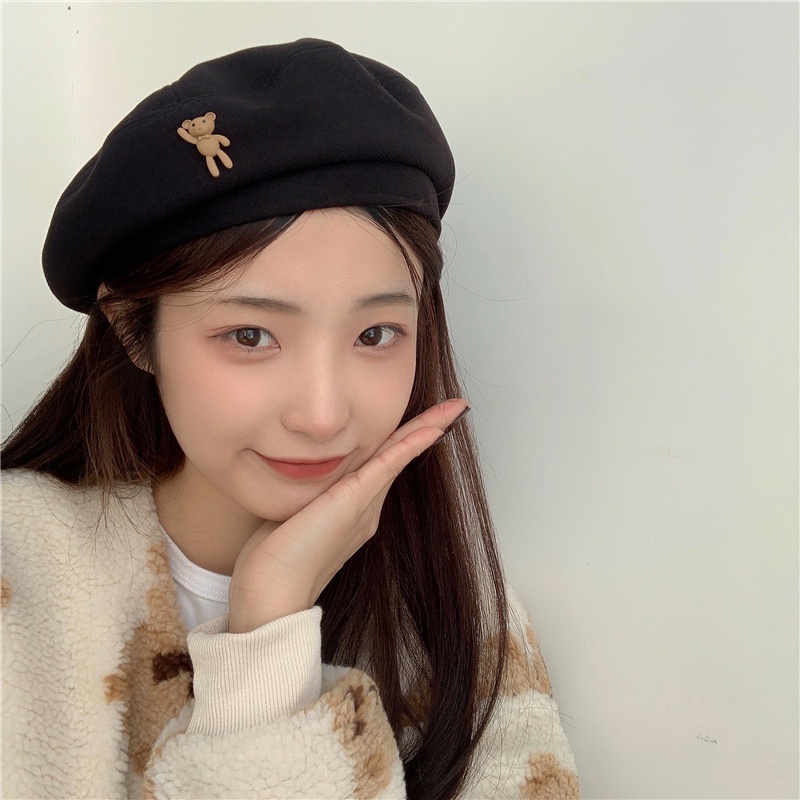 Mũ nồi Mũ Beret Hình Gấu Dễ Thương Thời Trang Thu Đông Cho Nữ