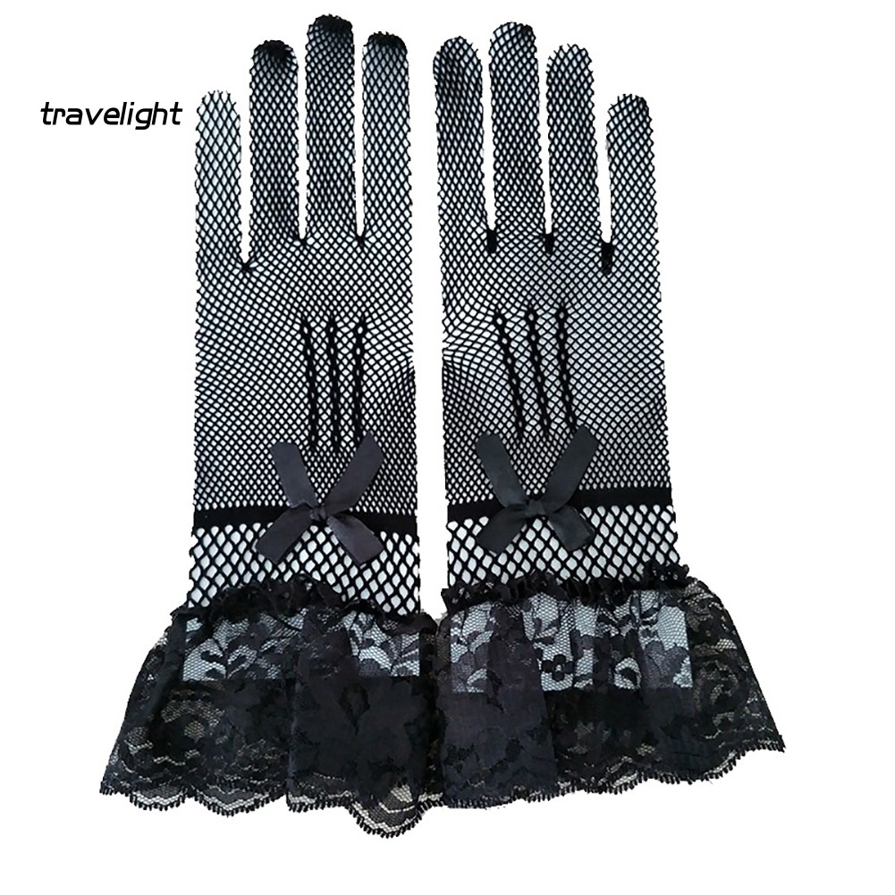 Găng Tay Ren Lưới Đính Nơ Toàn Diện Cho Cô Dâu Ngày Cưới