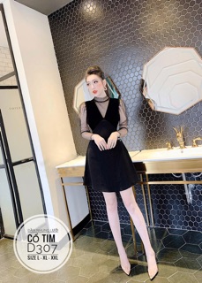 Bigsize Đầm nhung lưới cổ tim D307