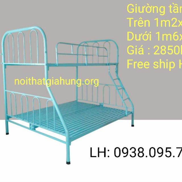 Giường sắt Lệch tầng trên 1m2 x2m ,dưới 1m6x2m