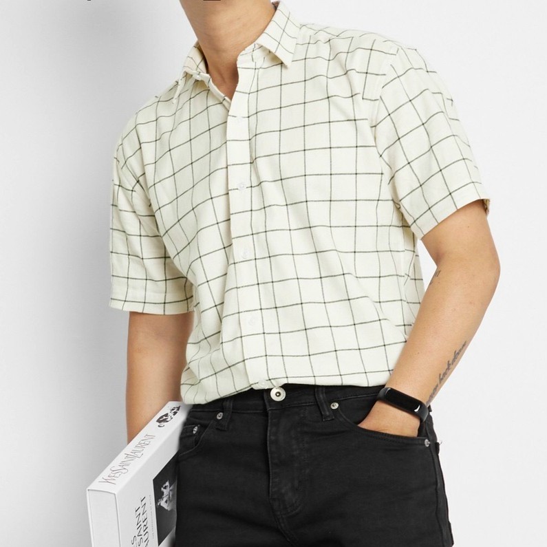 Áo sơ mi nam tay ngắn, sọc caro 2M basic - Chất liệu cotton 100% cao cấp - Form slim dễ phối đồ.