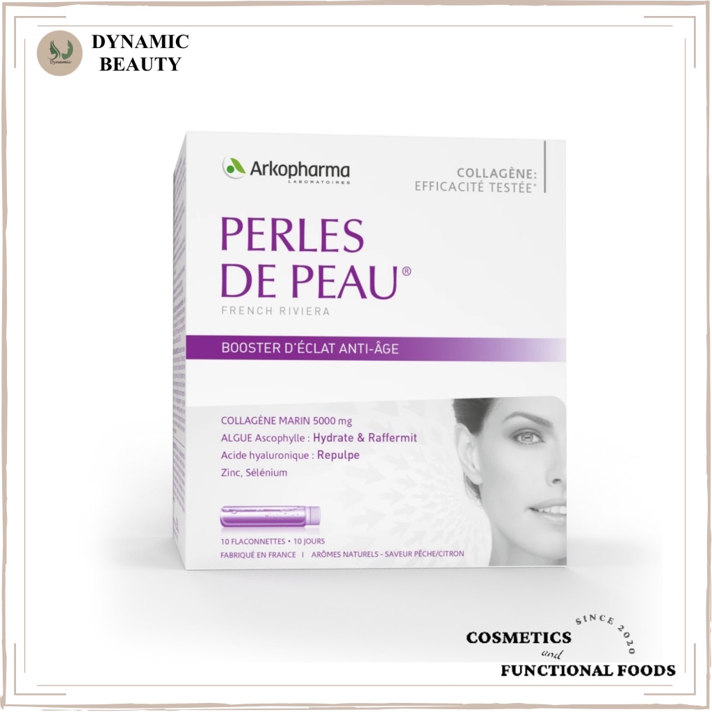 Nước uống collagen đẹp da Arkopharma perles de peau french riviera booster d'eclat anti-age 5000mg 10 ống x 25ml