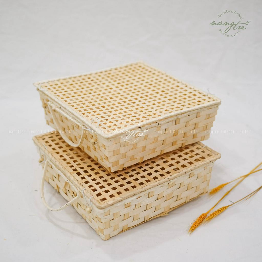 Hộp tre đan mắt vuông nắp đậy đựng quà tặng - Thân thiện môi trường