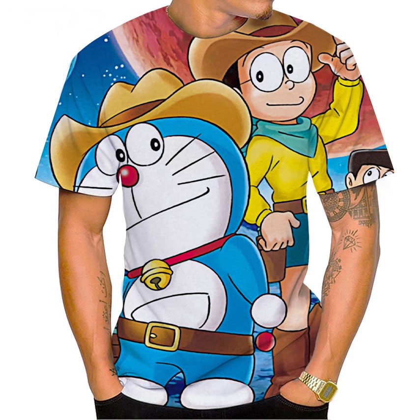 Áo Thun Ngắn Tay Dáng Rộng In Hình Doraemon 3D Thời Trang Mùa Hè